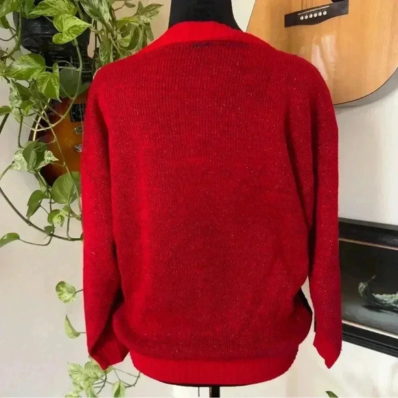 Vintage 80s Centennial Knits Sparkle Red and Black Sweater - Small - Picture 2 of 6